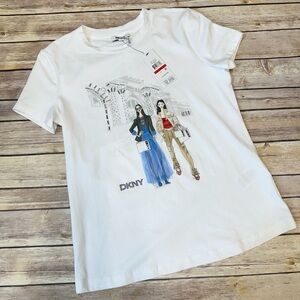DKNY Women's NY Girls Embllished Graphic T-Shirt White Size XS